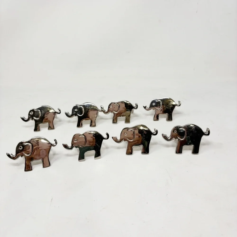 PIER 1 Set Of 8 Nickel Plated Elephant Napkin Rings 2.25” X 1.5” Detailed Trunk